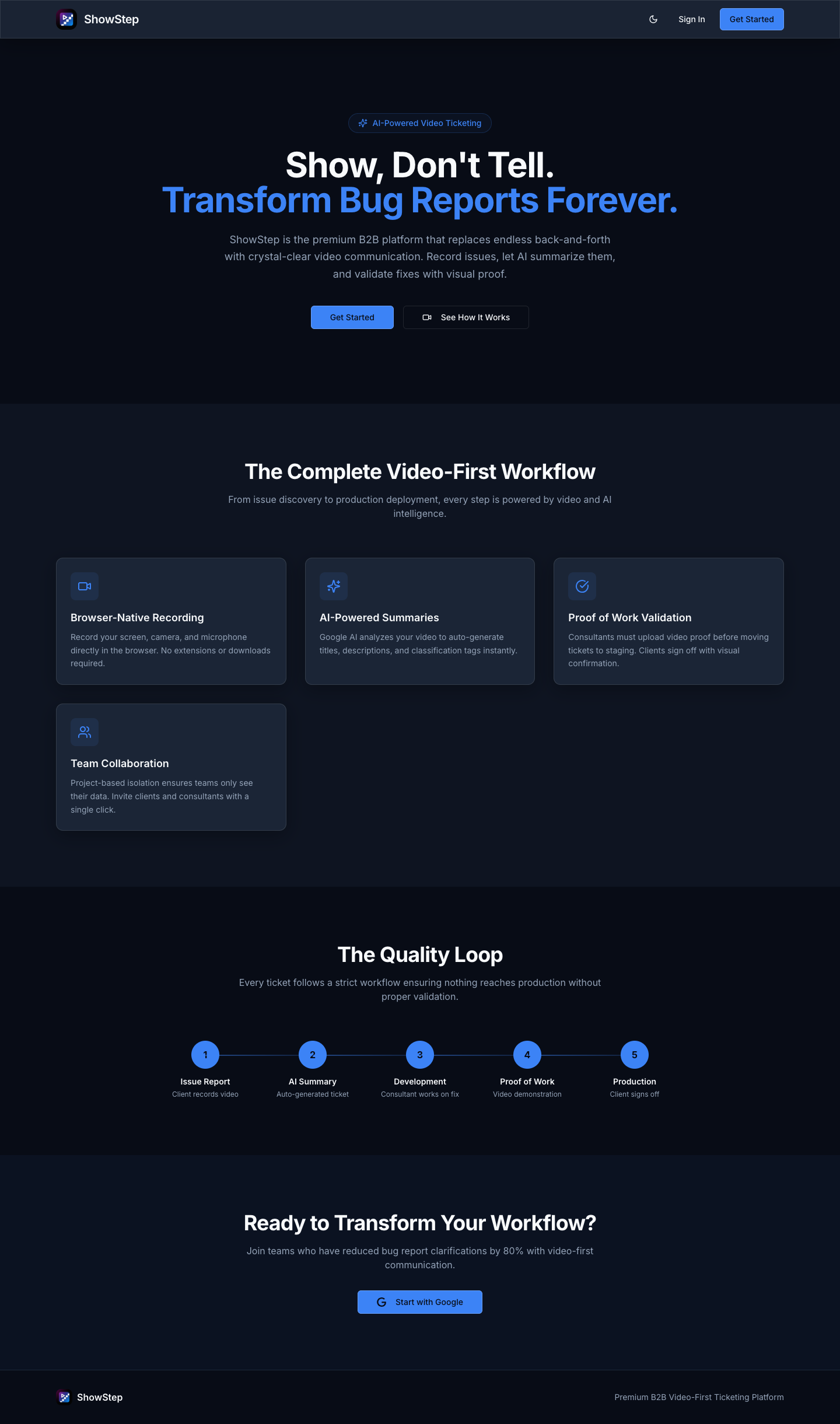 ShowStep video-first ticketing workflow